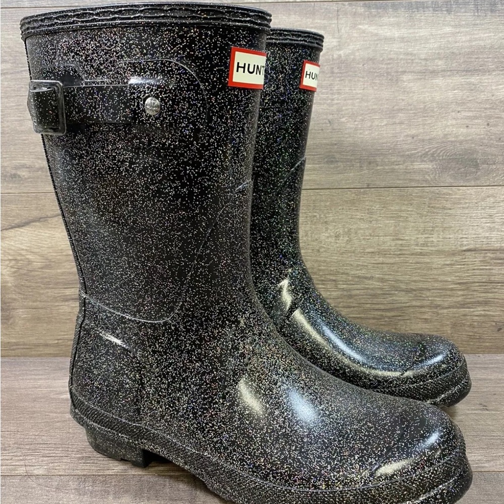 Hunter Original Short Rain Boots WFS2000RGT Glitter Gray Womens Size 7